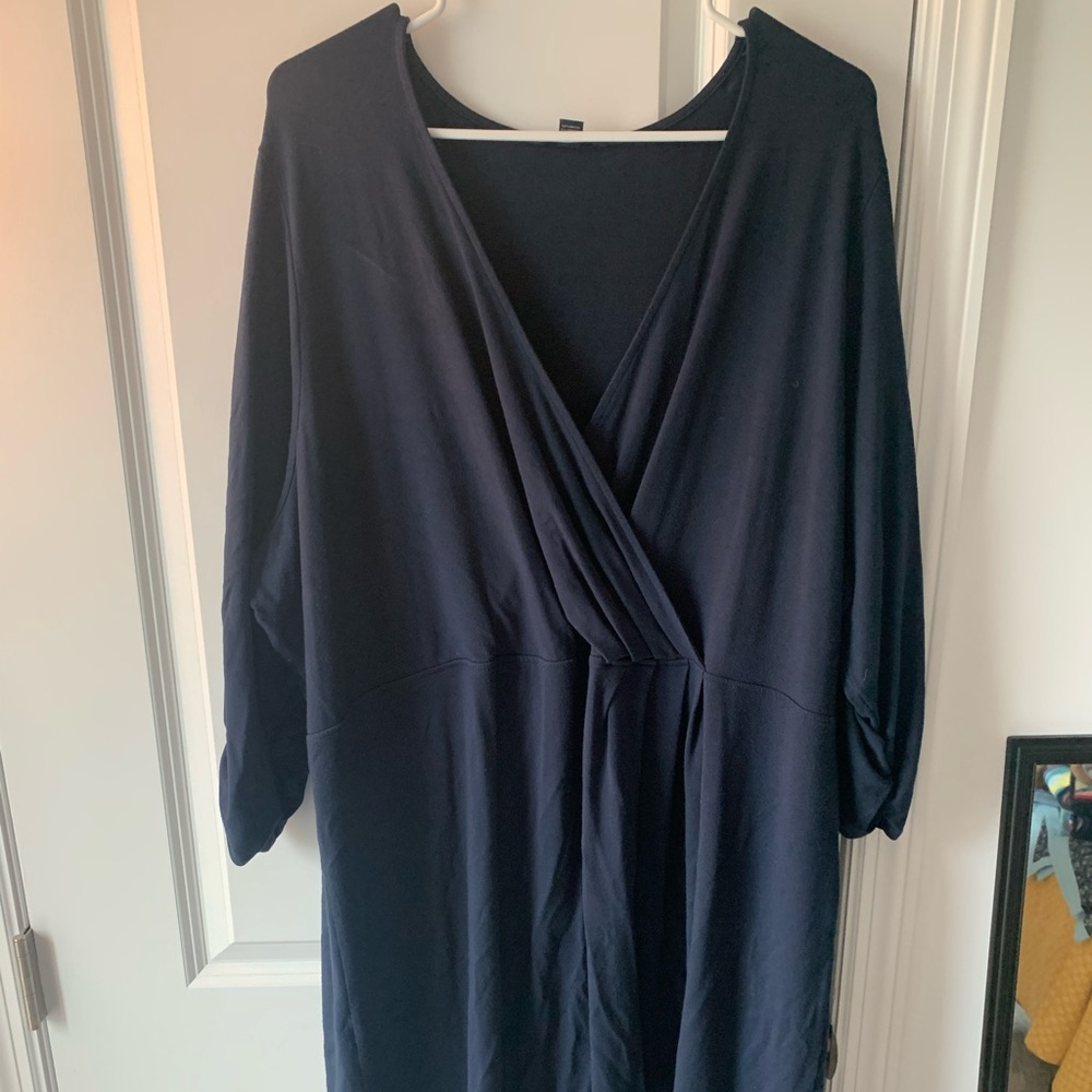 Knee length faux wrap dress navy